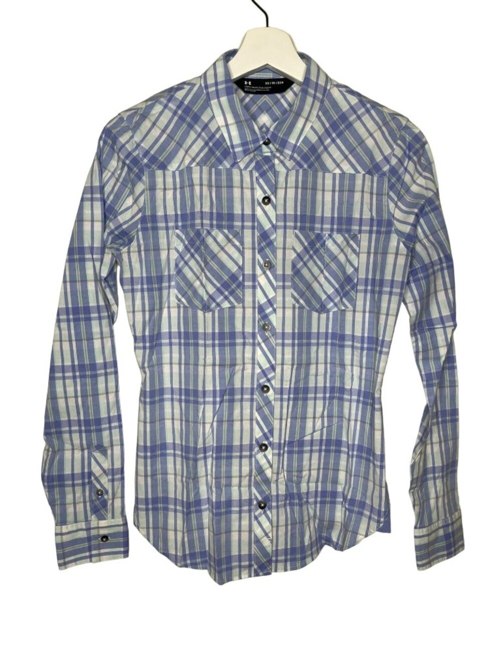 Under Armour XS Blue Plaid Button Down Shirt Casual Preppy Sporty